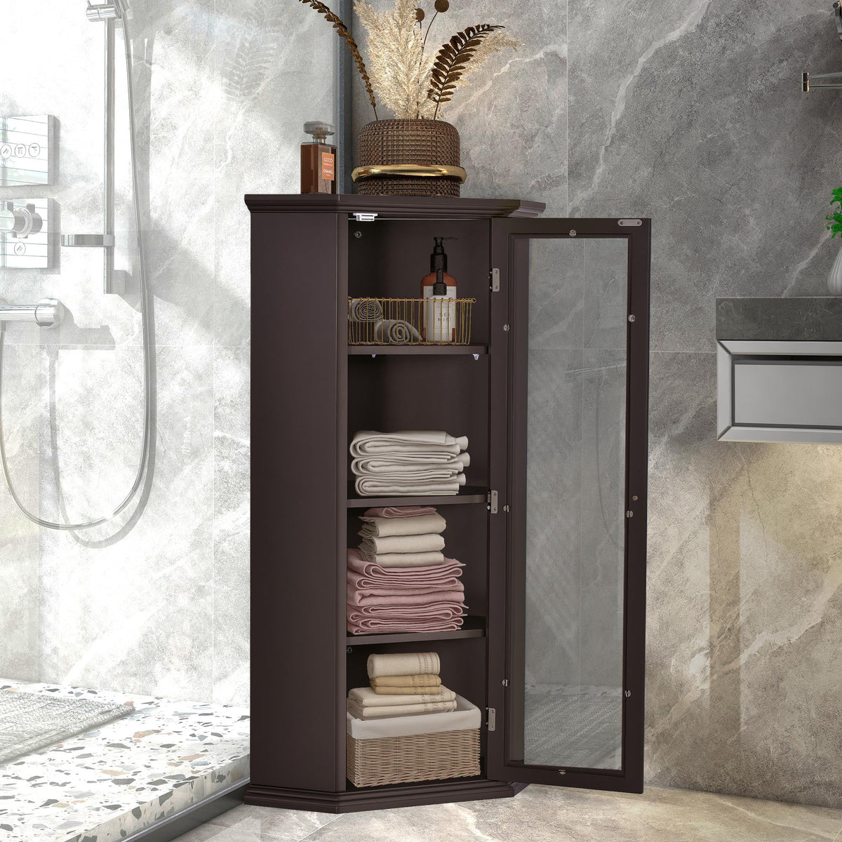 Freestanding Bathroom Cabinet with Glass Door, MDF Board with Painted Finish M76884