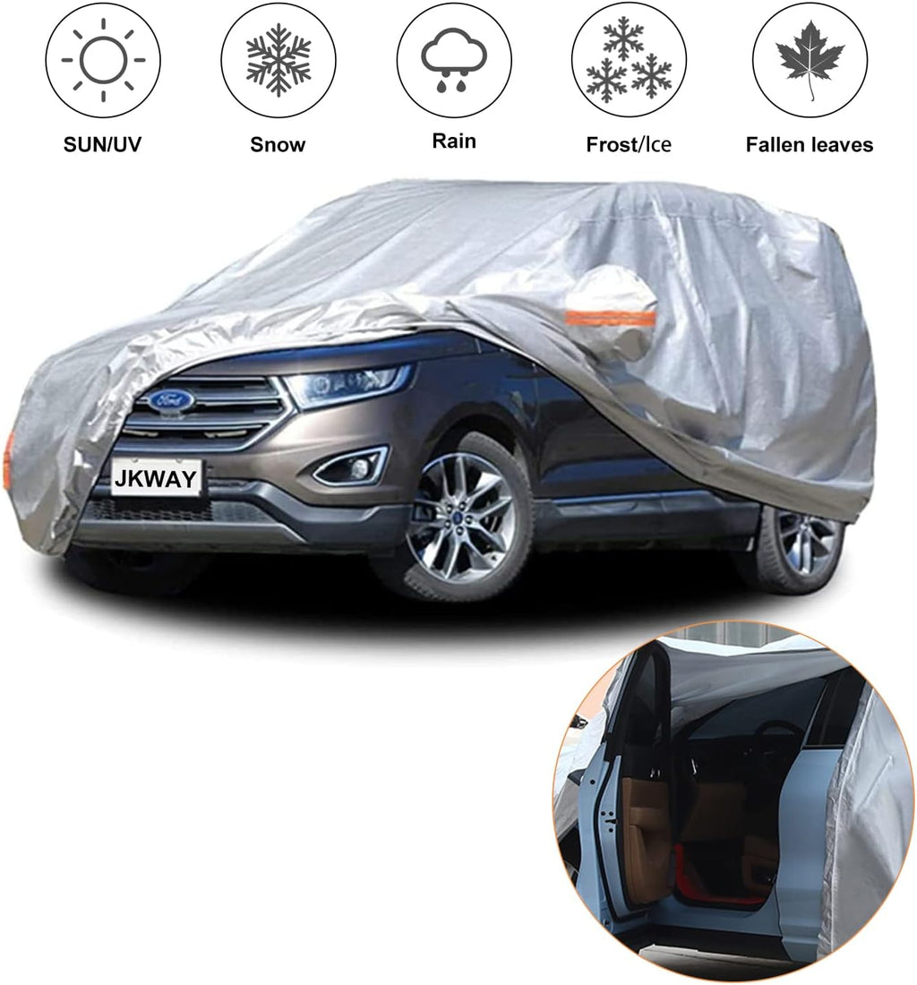 6 Layers Heavy Duty Waterproof Windproof Car Cover with Zipper Door, Universal Fit for SUV (190 in-200 in), Silver Pack of 2 D69355