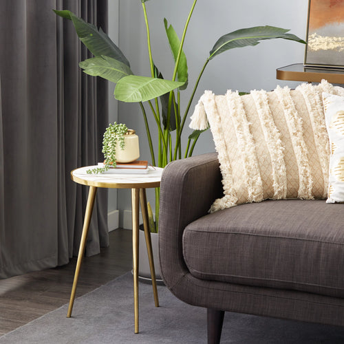 15" x 20" Gold Aluminum Accent Table with Marble Top A3182