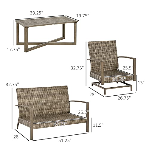 4 Piece Wicker Patio Furniture Set with 2 Rocking Chairs, Loveseat Sofa, Cushions, Aluminum Table, Light Gray L139790