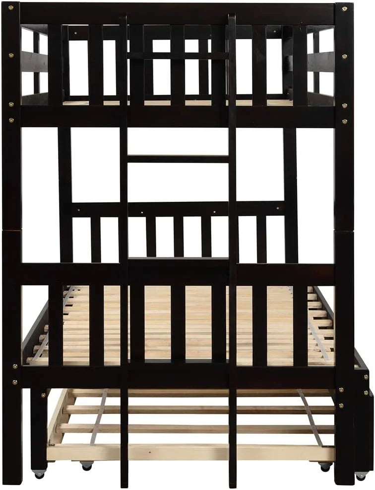 Twin Over Twin/King Wooden Bunk Bed with Trundle and Ladder S6107