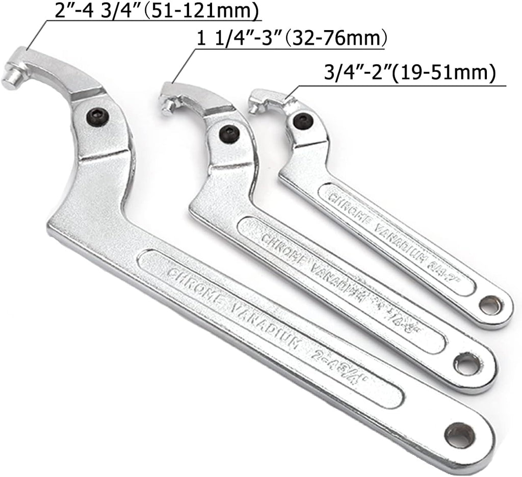 Adjustable C Spanner Hook Wrench Silver 2"-4 3/4" (51-121mm) Pack of 2 O316