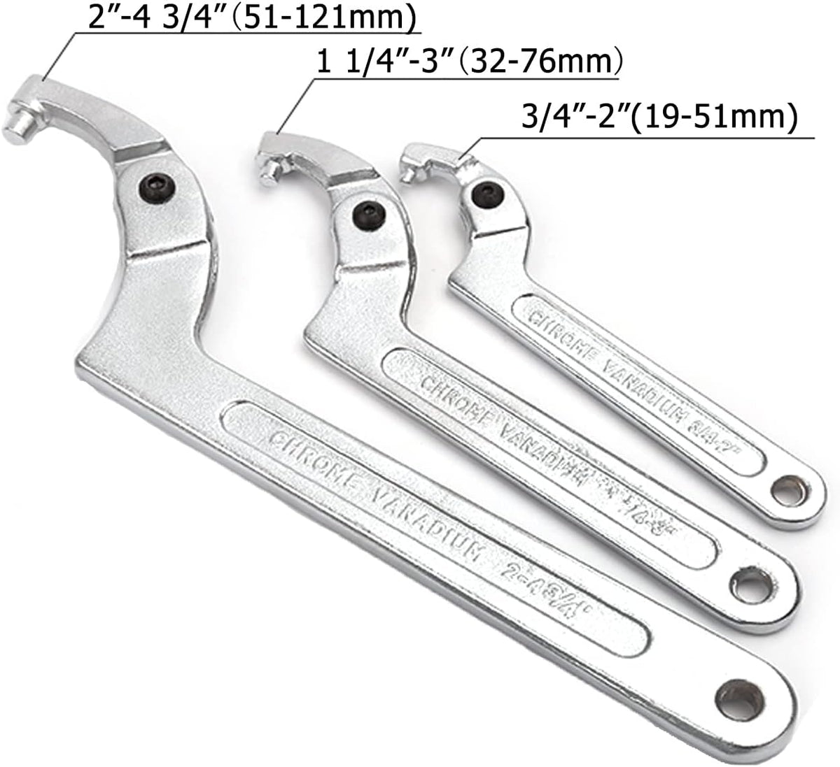 Adjustable C Spanner Hook Wrench Silver 2"-4 3/4" (51-121mm) Pack of 2 O316