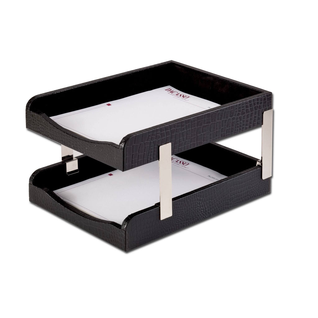 Black Crocodile Embossed Leather Double Letter Trays A880