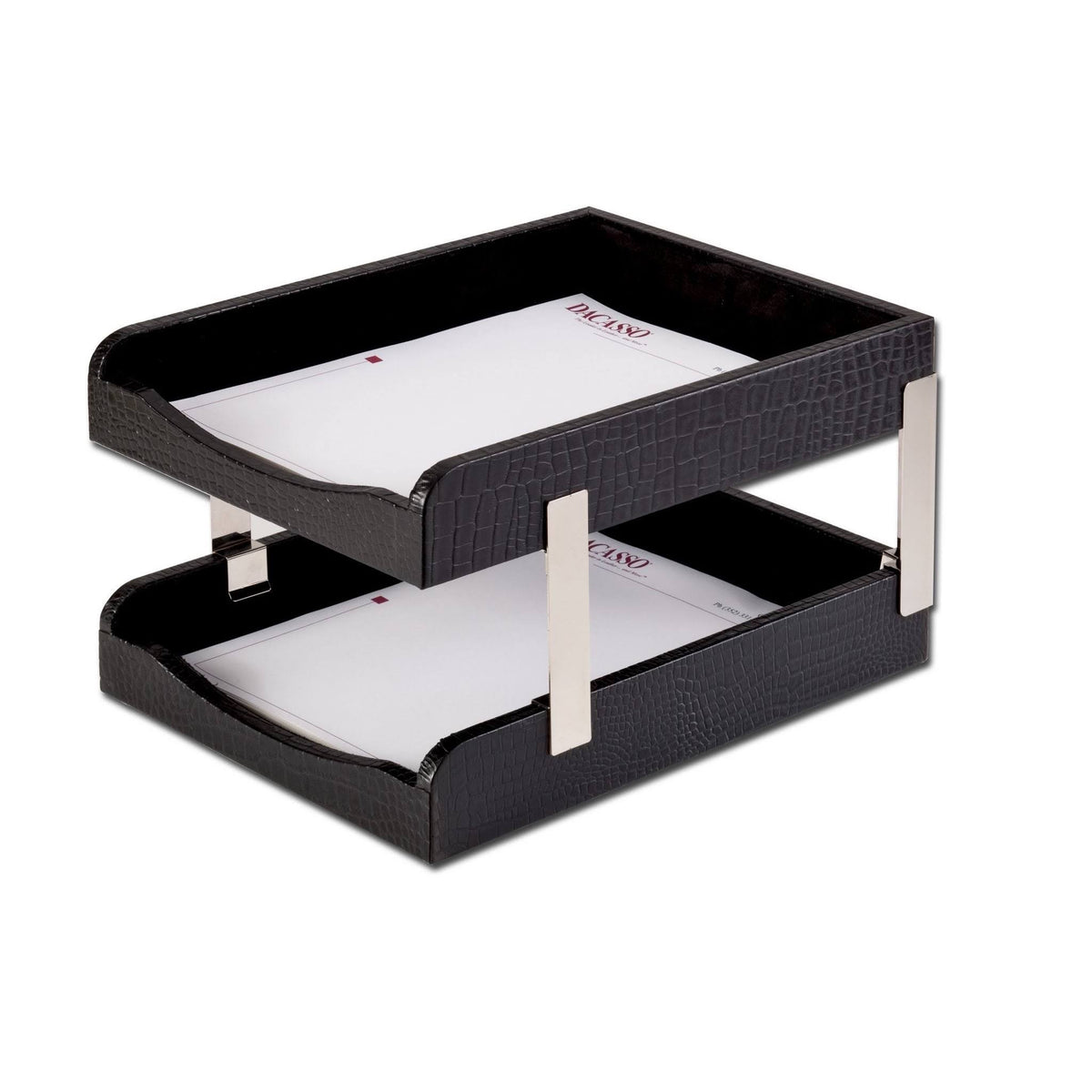 Black Crocodile Embossed Leather Double Letter Trays A880