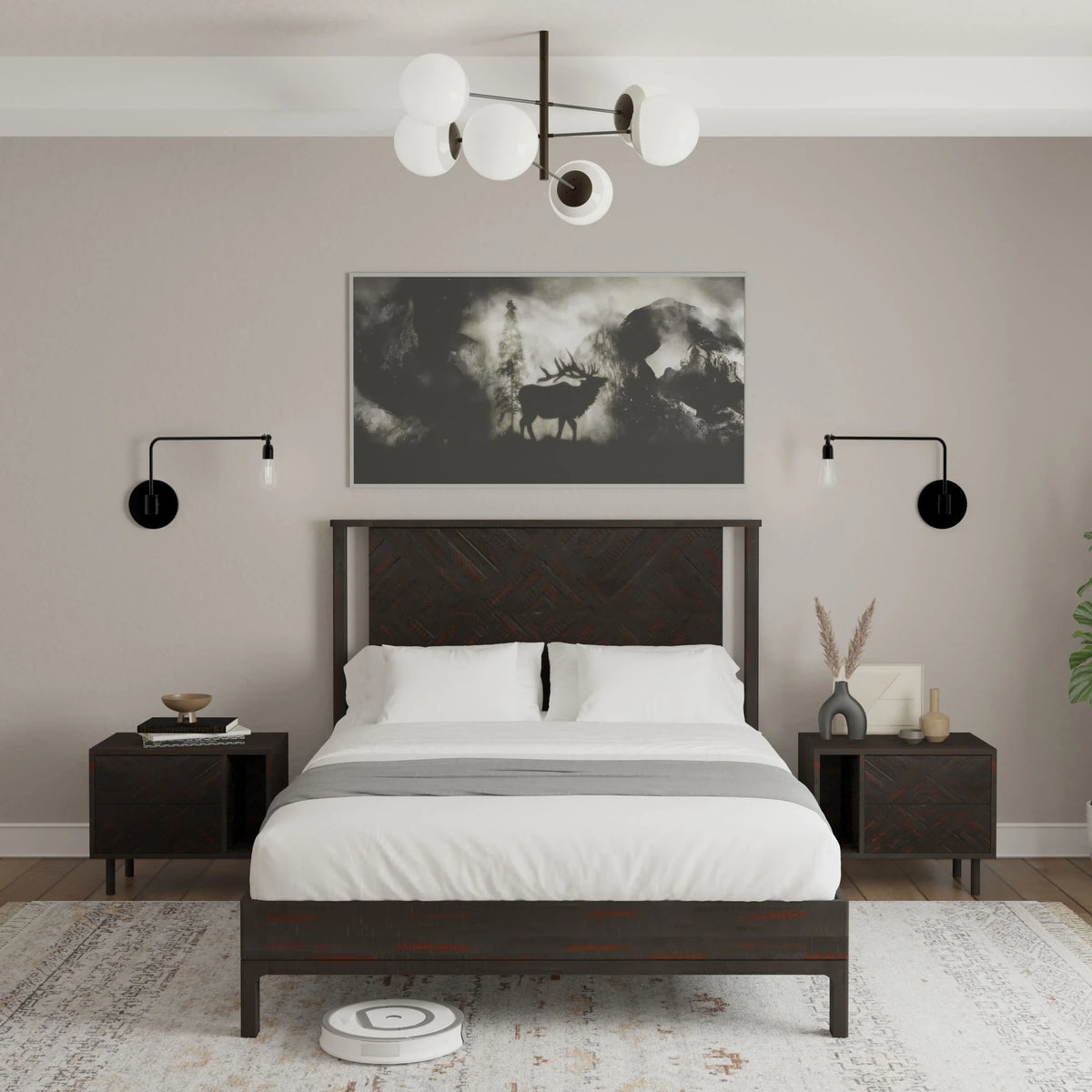 Queen Platform Bed Frame with Headboard Solid Wood Black M790863