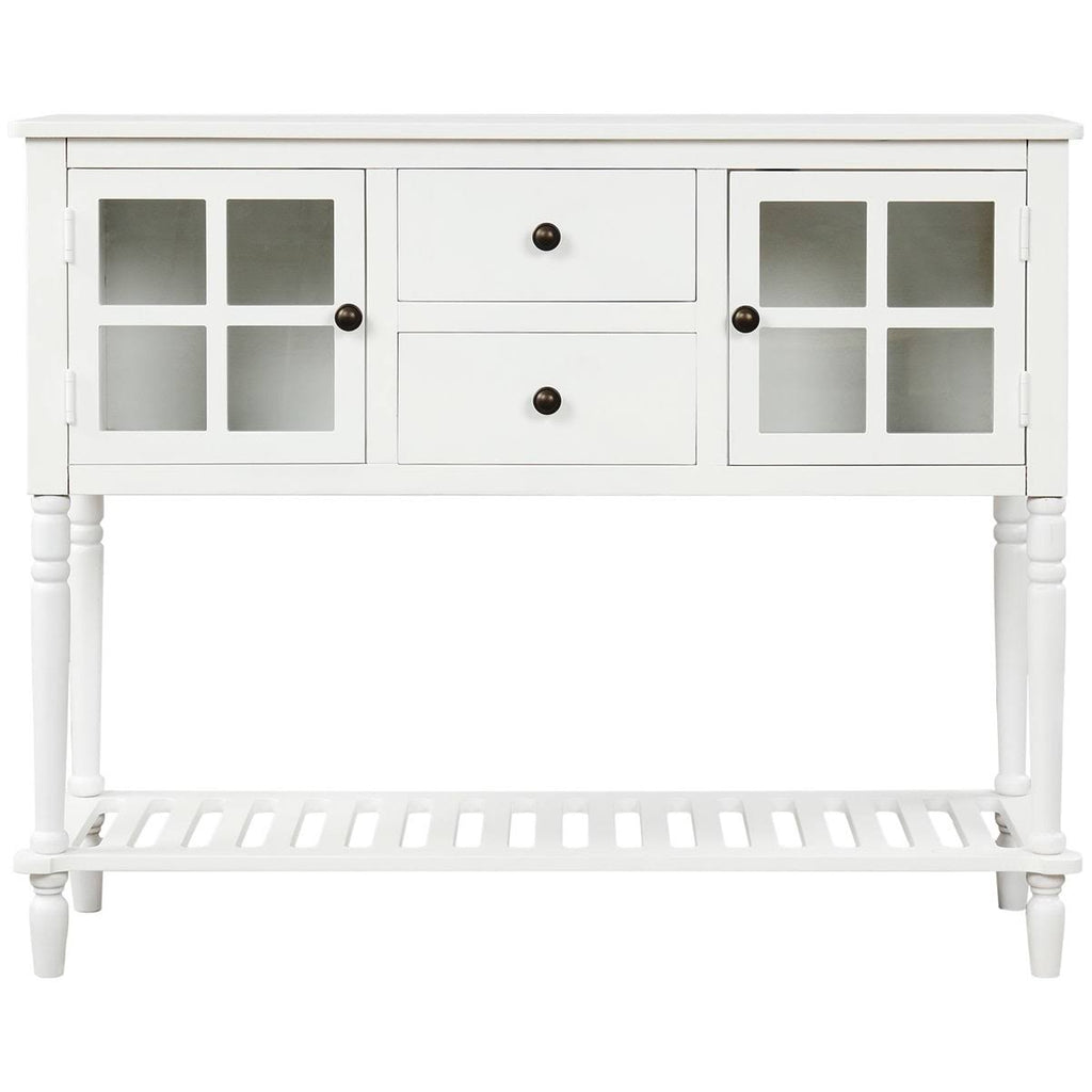 White Farmhouse Console Table with Glass Storage Cabinet A772978