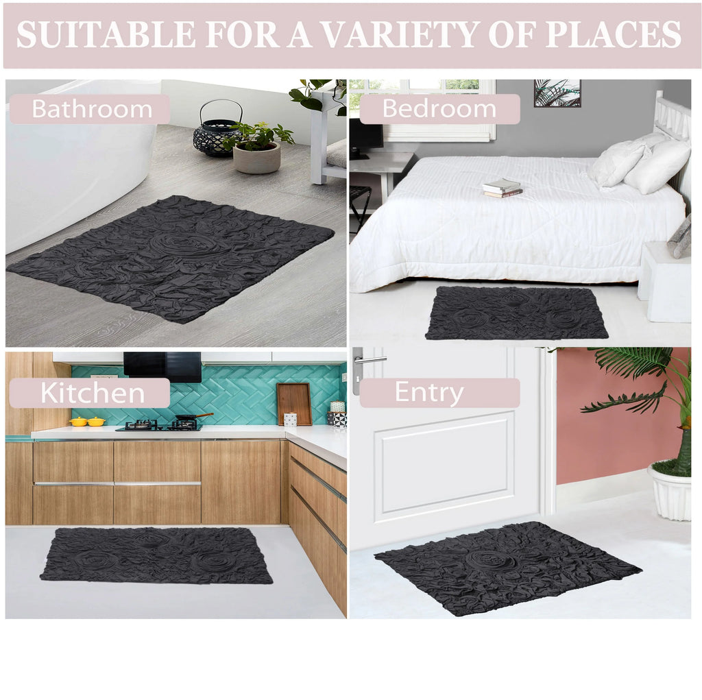 100% Cotton Non-Slip Bathroom Rug Set, 4 Piece Bath Mat Set with Contour Grey G871065