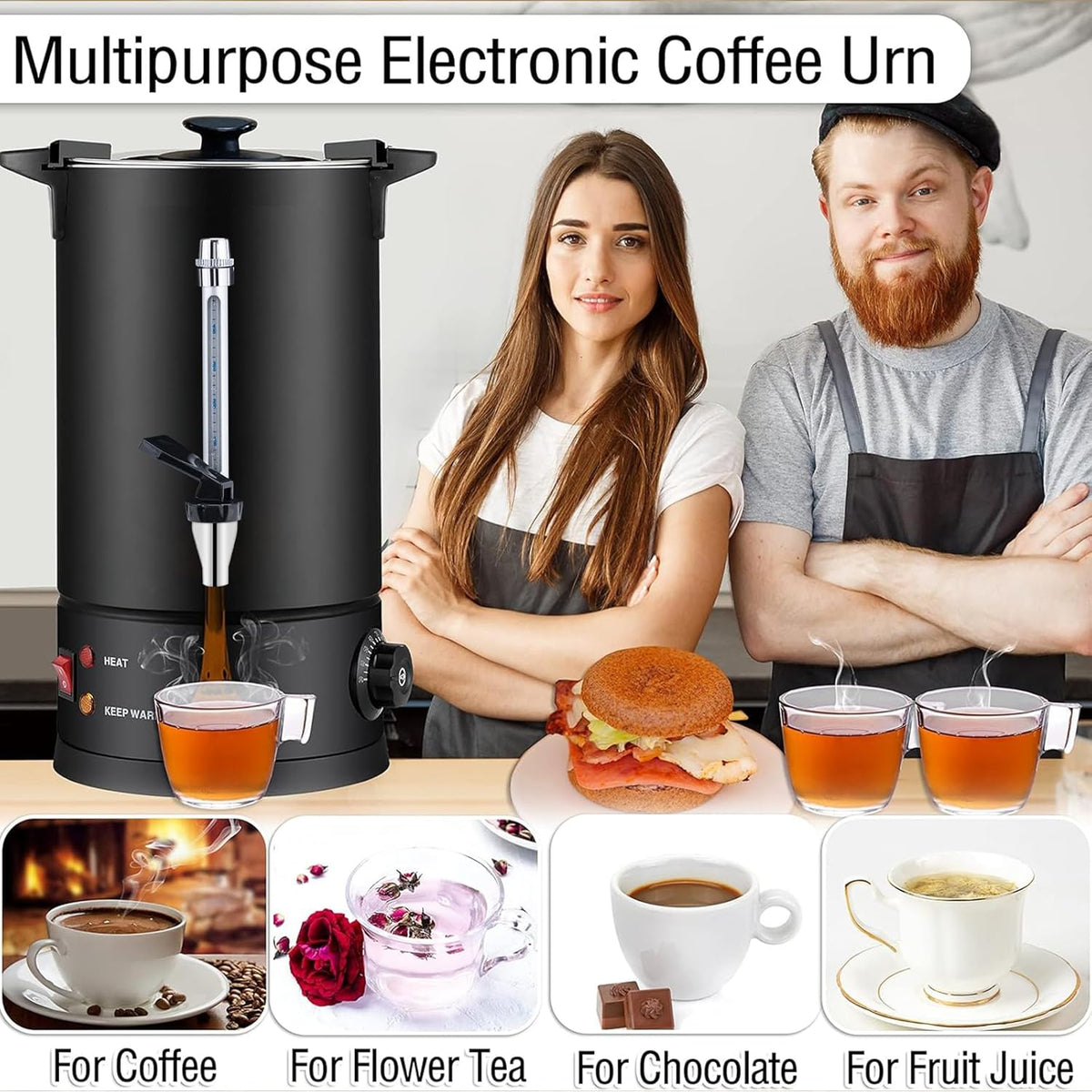 50-Cup 8 L Black Stainless Steel Coffee Urn X449643