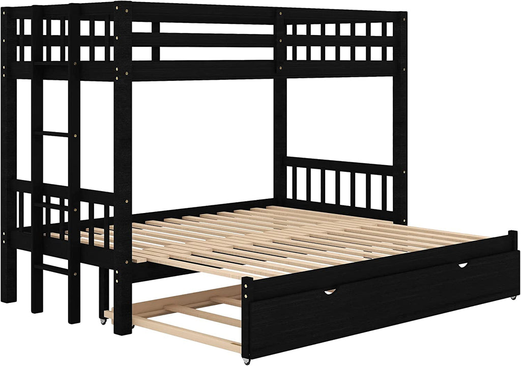 Twin Over Twin/King Wooden Bunk Bed with Trundle and Ladder S6107