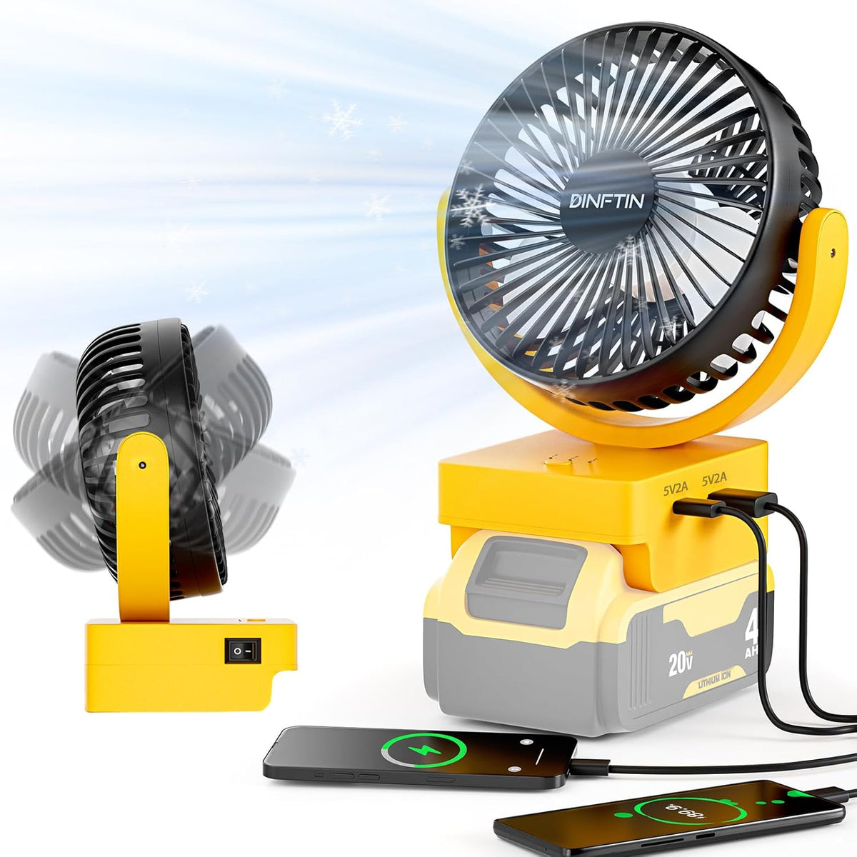 Cordless Fan for 18V 20V Lithium-Ion Batteries, 3-Speed Control, USB & Type-C Charging Q4738