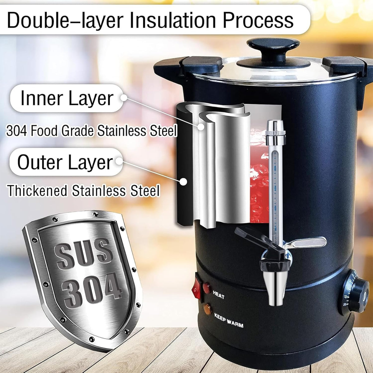 50-Cup 8 L Black Stainless Steel Coffee Urn X449643