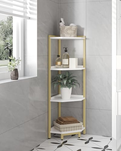 4-Tier White Corner Shelf with Metal Frame K8934