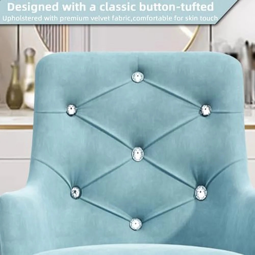 Blue Velvet Swivel Vanity Chair with Wheels U18026
