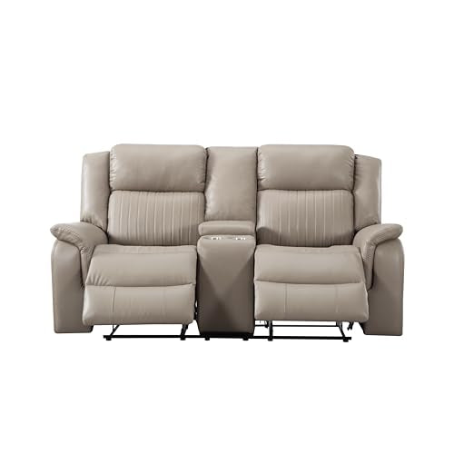 Double Recliner Sofa with Pillow Top Armrest and Storage C60175