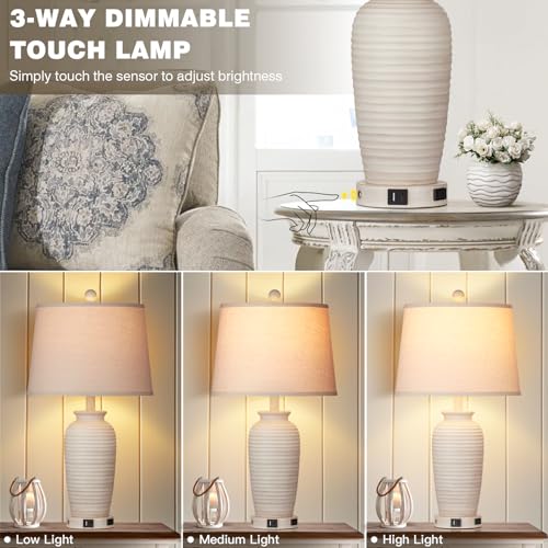 Set of 2 25" Touch Control Table Lamps with USB A+C Ports & AC Outlet H5119