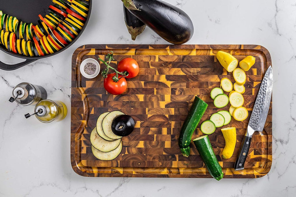 Acacia End Grain Cutting Board with Juice Groove, 24" x 16" x 1" R734