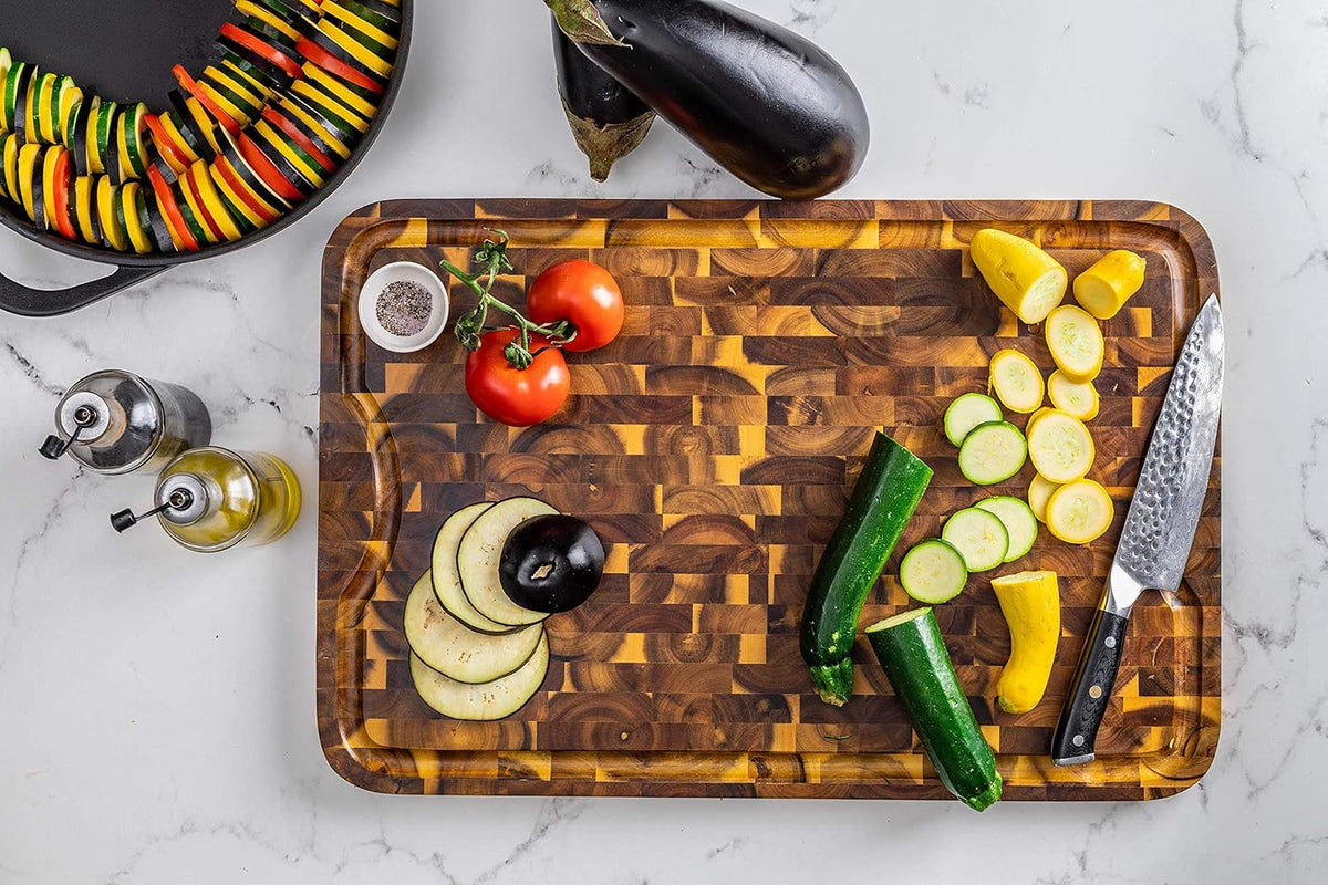 Acacia End Grain Cutting Board with Juice Groove, 24" x 16" x 1" R734