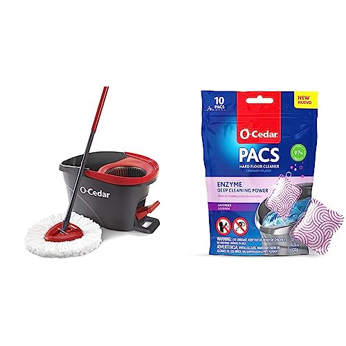 Microfiber Spin Mop & Bucket Floor Cleaning System Bundle with Hard Floor Cleaner (Lavender, 10 Count) B354402