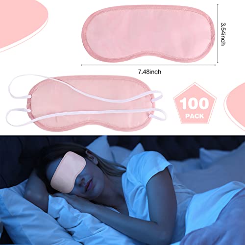 100 Pieces Pink Silk Sleep Eye Mask with Adjustable Elastic Strap J56457