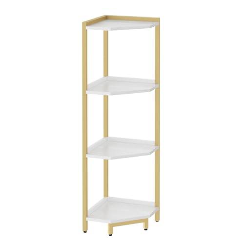 4-Tier White Corner Shelf with Metal Frame K8934