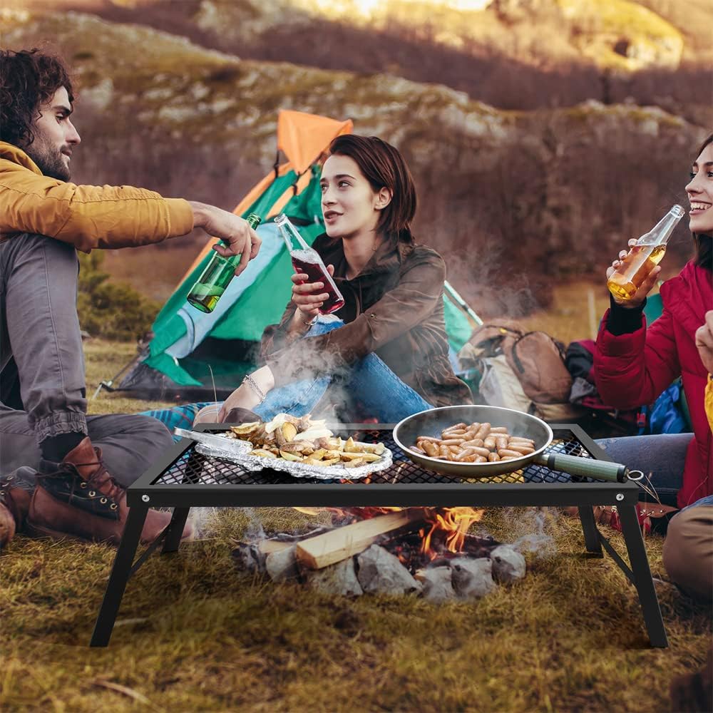 Black Steel Folding Campfire Grill with Legs M291