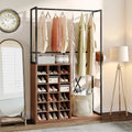 71" Brown Wood Coat Rack with 18 Shoe Cabinets M142