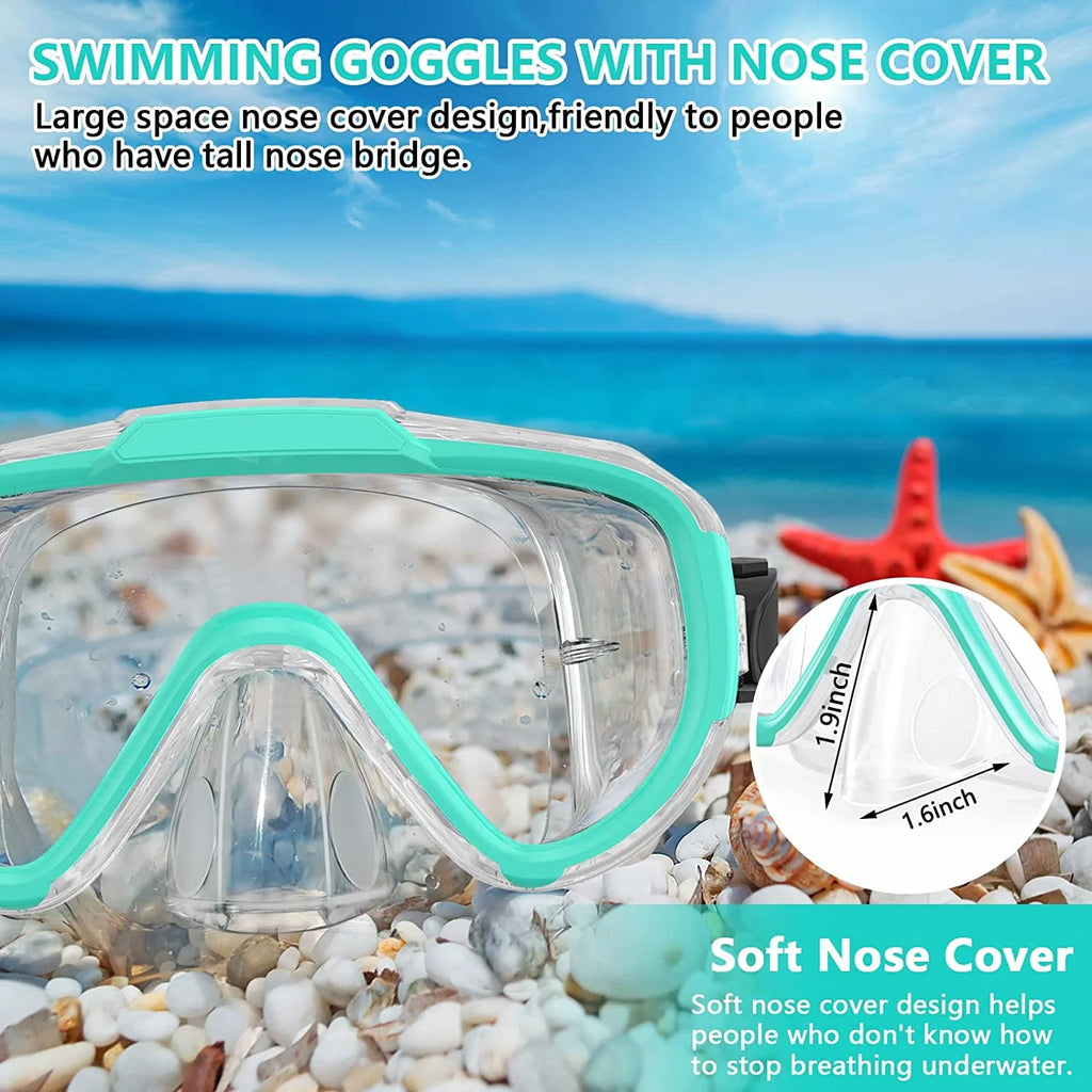 Adult Anti Fog Tempered Glass Swim Goggles with Nose Cover Z748686