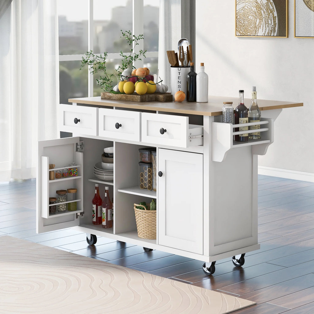 White Kitchen Island with Storage P3349