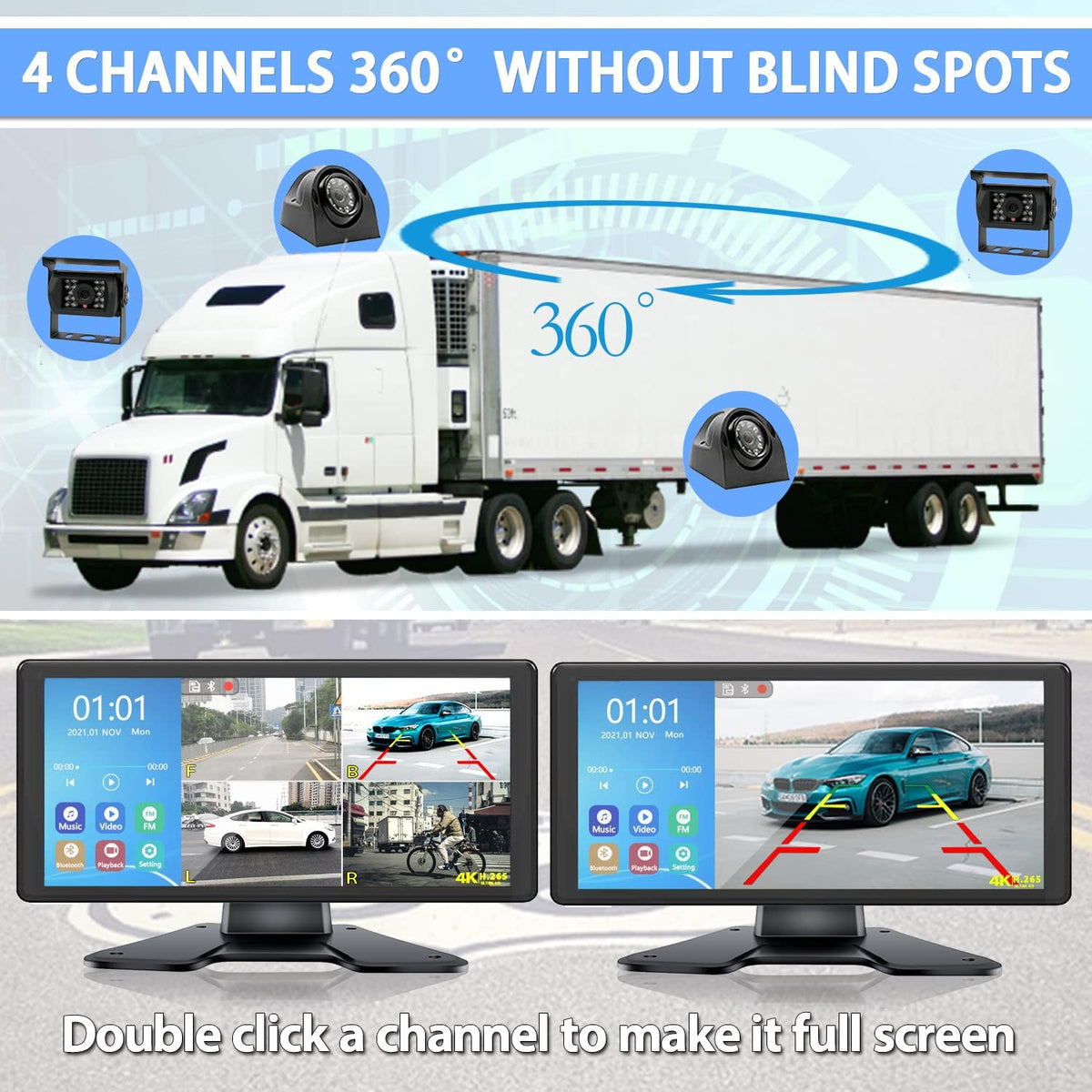 4K Backup Camera System with 10.36’’ Monitor and 4 AHD Camera I736126