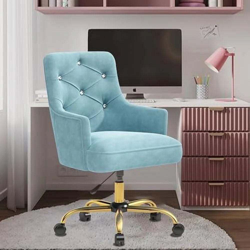 Blue Velvet Swivel Vanity Chair with Wheels U18026