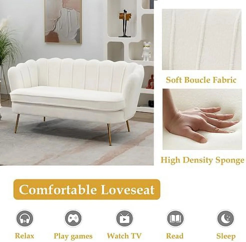 Boucle Loveseat Sofa with Gold Metal Legs D3126