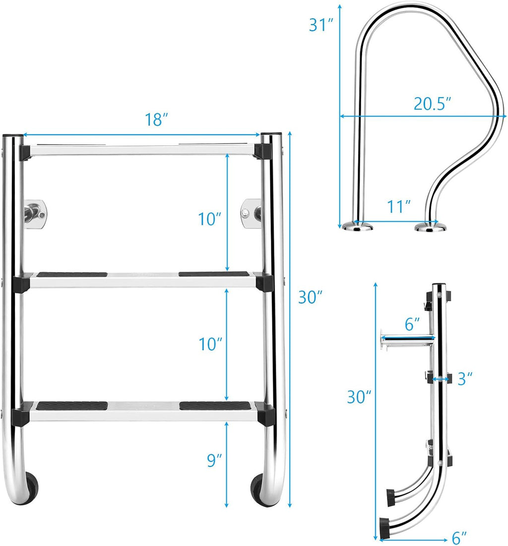 Stainless Steel Inground Pool Ladder with Handrail, 3-Step Non-Slip Footstep K392