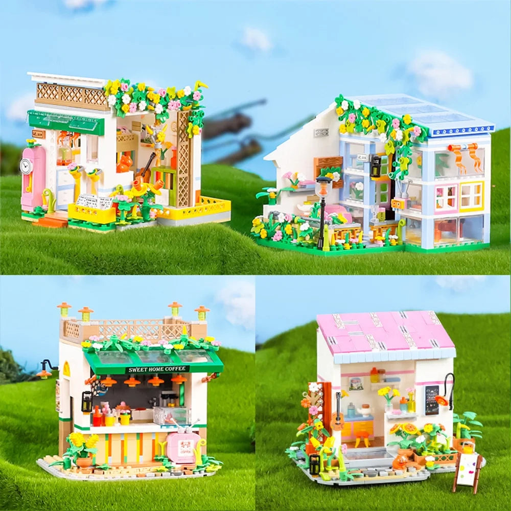 Dollhouse Miniature with Flower Shop, DIY Wooden Crafts Christmas Kit Y482