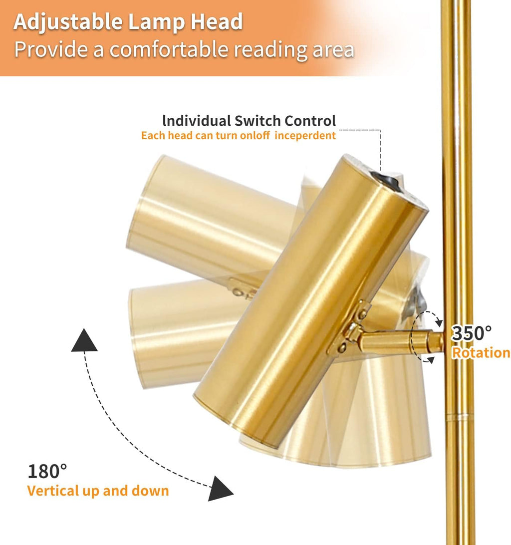 Double Head Floor Lamp with Foot Switch, Brass/Gold Finish F688