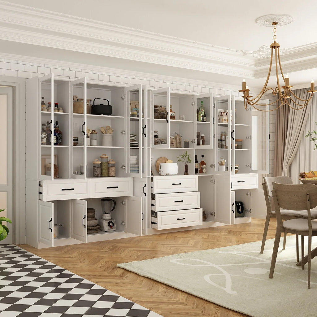 White Buffet China Cabinet with Tempered Glass Doors H3951