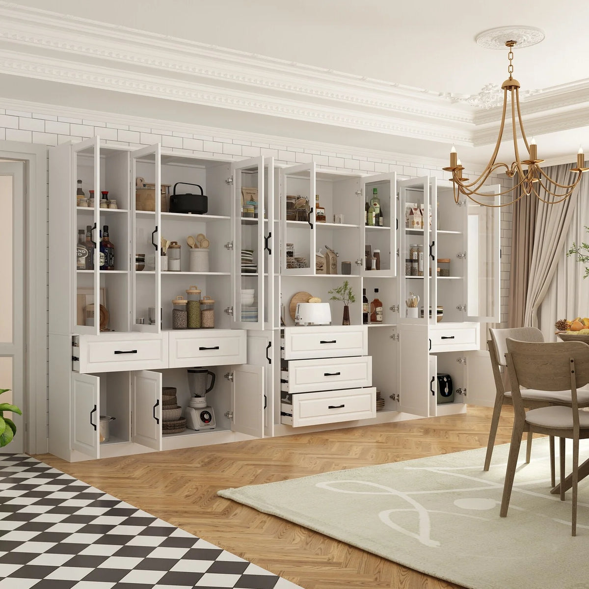 White Buffet China Cabinet with Tempered Glass Doors H3951