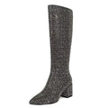 Low Chunky Pointed Toe Ankle Boots with Rhinestone K843510