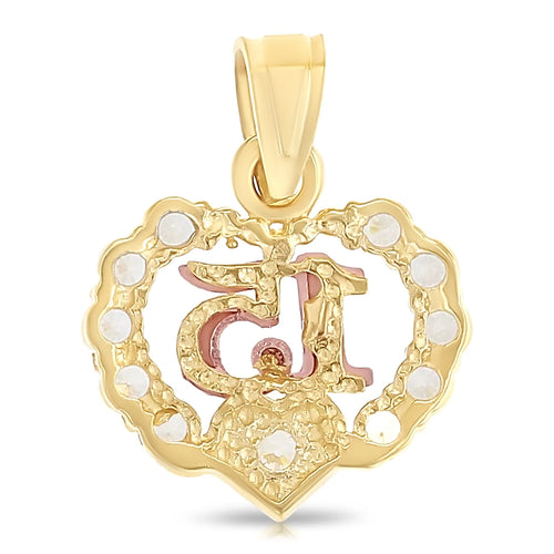 14K Two Tone Gold Heart Cubic Zirconia Pendant K4321