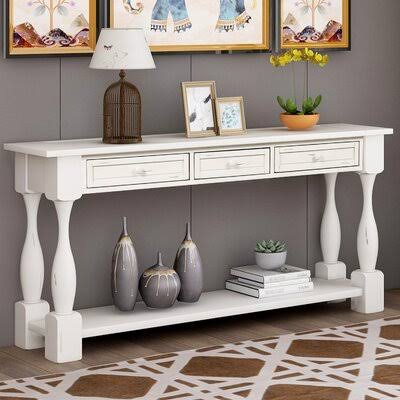 Antique White 3 Drawers Solid Wood Console Table J424347