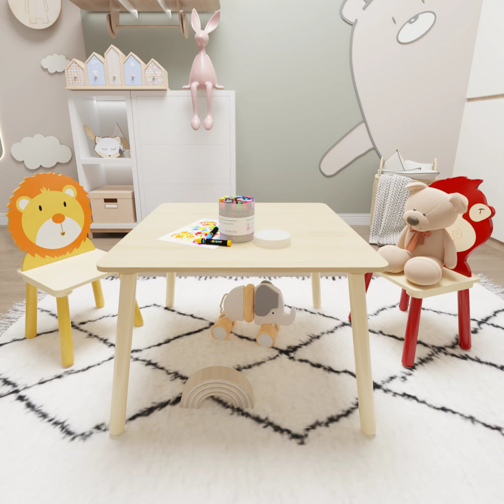 Kids Table & Chair Set, 3 Pieces Solid Wood J59214