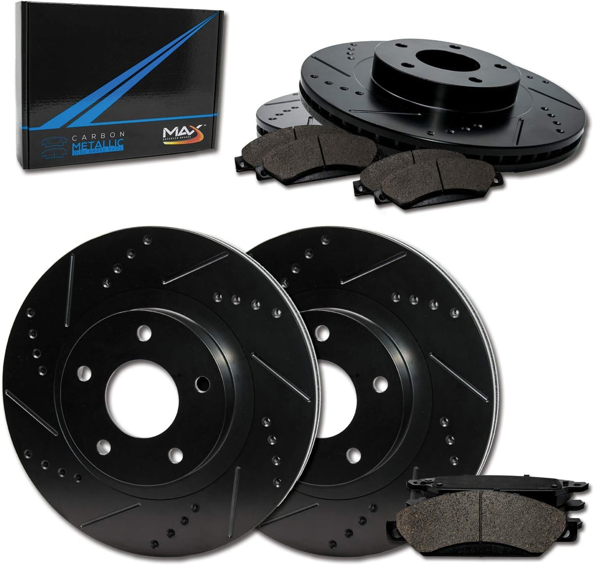 Front + Rear Max Brakes Elite XDS Rotors with Carbon Metallic Pads V9102