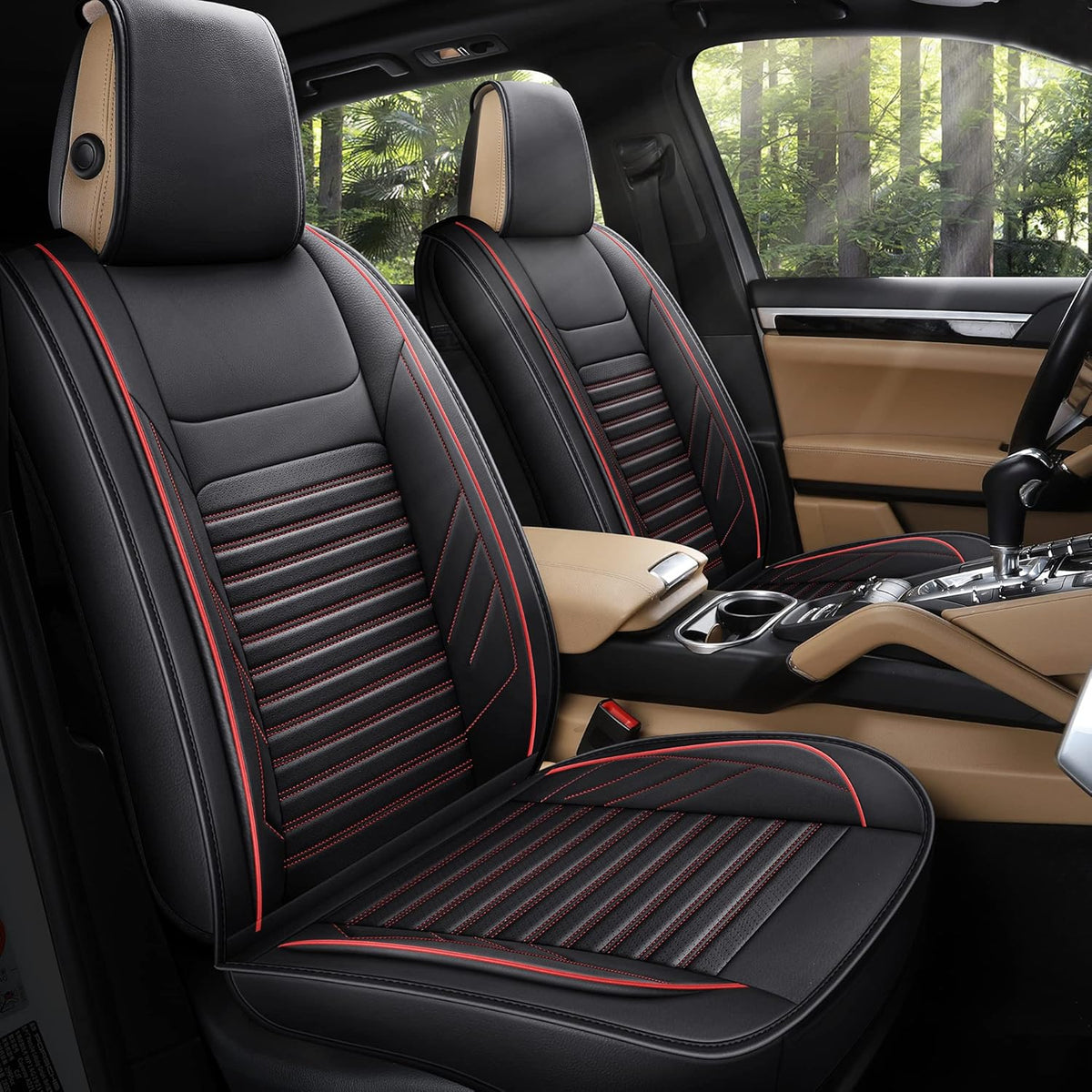 Beige Leatherette Car Seat Covers, Front Pair H185