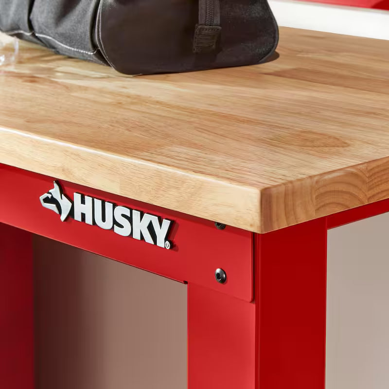 6 ft. Adjustable Height Solid Wood Top Workbench in Red I840817