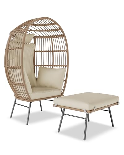 Grey Wicker Egg Chair with Ottoman P775886