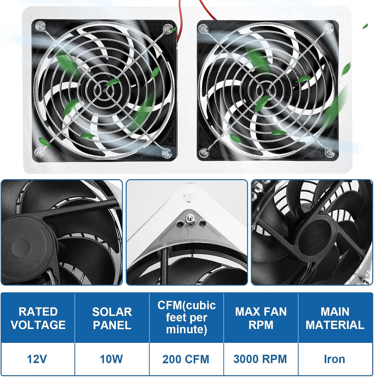 10W 12V Solar Powered Dual Fan Waterproof Exhaust Fan with Cable M271834