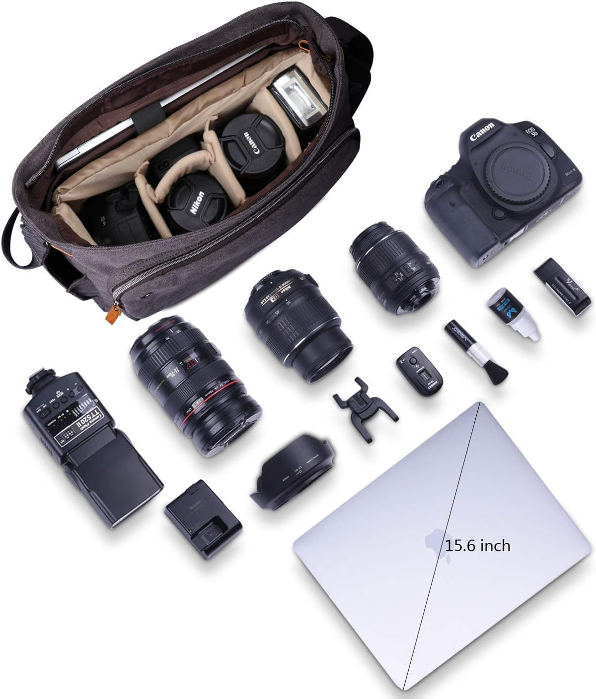 Camera Messenger Bag for DSLR Cameras Laptop 15.6inch Shoulder Bag with Camera Insert Sleeve F98074
