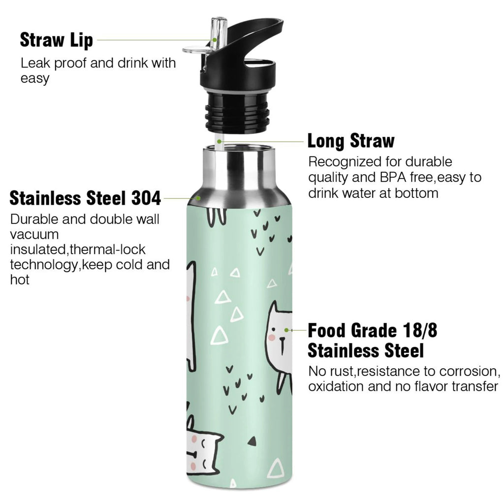Green Vacuum Insulated Stainless Steel Water Bottle with Straw Lid 20 OZ G733