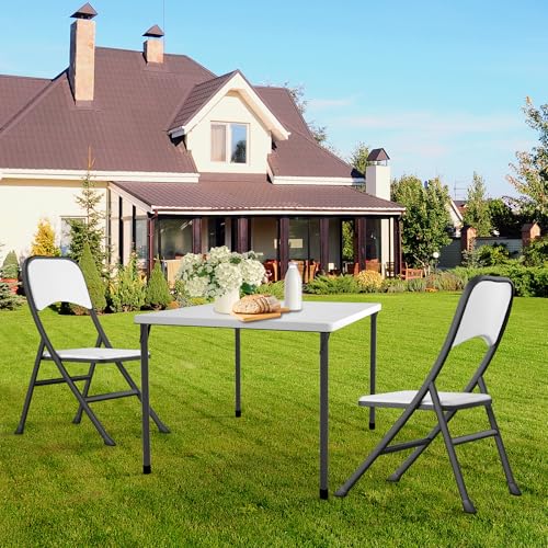 White 34" Square Plastic Folding Table with Carrying Handle E788