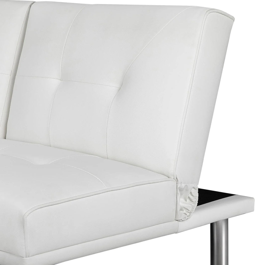 White Faux Leather Futon Set Convertible Sleeper Loveseat Daybed H229